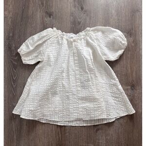 ZARA Kids Girls White Seersucker Crinkle Textured Blouse Puff Sleeve Size 7